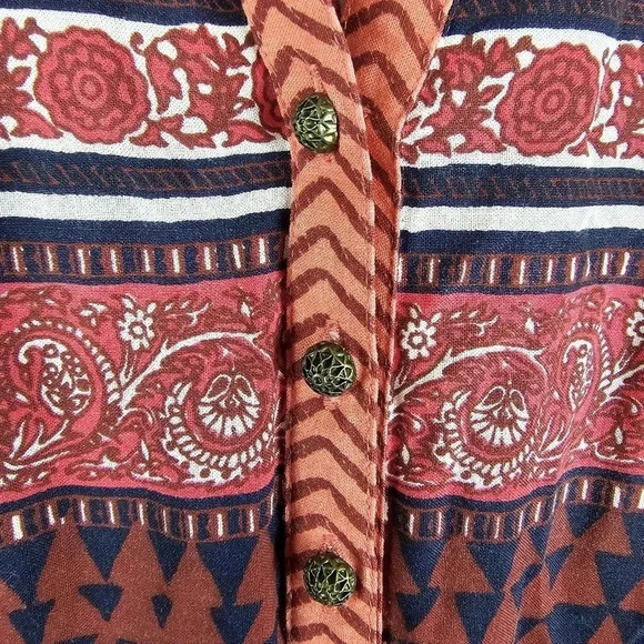 Lucky Brand Mandarin Tie Dress Rayon Button Up Sleeveless Red Boho size M - Picture 8 of 13